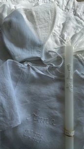 NEWBORN unisex ľanová zavinovacia košieľka WHITE (*možnosť personalizácie na sviatosť krstu)